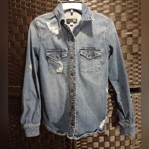 Kut From The Kloth Denim Distress Shirt Jacket Women's Small